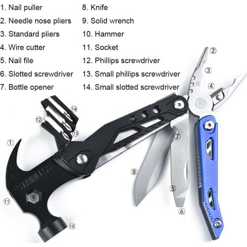 Multifunctional Hammer Portable Folding Multi-Purpose Outdoor Bushcraft Survival Kit Camping Knife Pliers Screwdriver Hand Tools