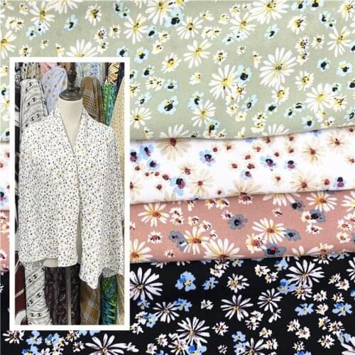 Fashion Small Floral Print Fabric Micro-elastic Impervious Plain Satin Broken Card Blouse Dress Fabric Character Designer