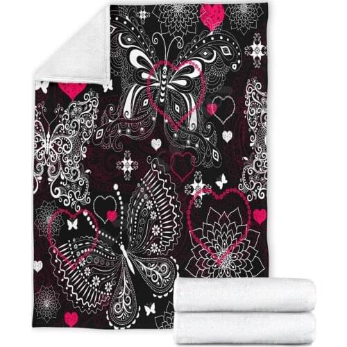 Butterflies Hearts 3D printed Sherpa Blanket on Bed Home Textiles Dreamlike HOME ACCESSORIES Drop shipping