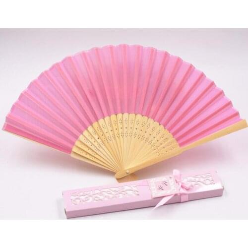 Wholesale Satin Silk Hand Held Folding Bamboo Fans With Names for Summer Wedding Favor Gift LX2593