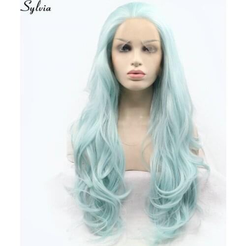 Sylvia Blue Green Wig Long Hair Body Wave Synthetic Lace Front Wigs New Party Style Summer Cool Color Heat Resistant Cosplay Wig