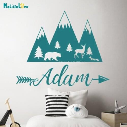 Adventure Awaits Custom Name Sticker Mountain Arrow Baby Room Personalized Decal Kids Nursery Decor Vinyl Wall Stickers BA469