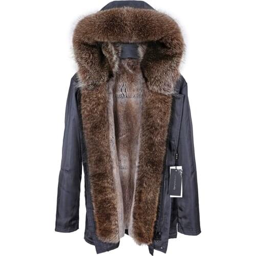 Rabbit fur lined bomber jacket mens natural winter coat locomotive real fur coat leather real raccoon fur parker
