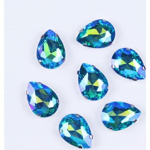 Silver Claw Diamond AB Rhinestones Applique Sew On Clothing Dress DR Shape Strass Rhinestones Sewing Rhinestone Crystals Decor F