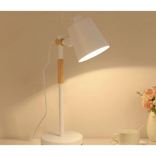 Modern Nordic Simple Table Lamp Iron Wood Adjustable Desk Lamp LED E27 for Study Bedroom Parlor Bookstore Hotel Bedside Children