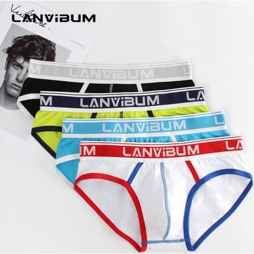 LANVIBUM briefs underwear Mens underwear middle waist pull cotton briefs U bulge pouch men underwear men