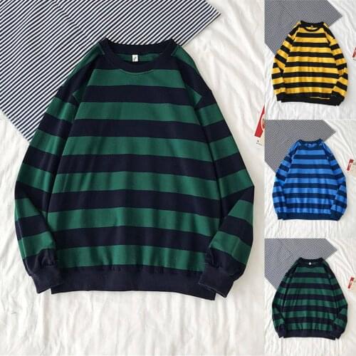 Streetwear Sweatshirt Blouses Fashion Women Autumn Winter Round Neck Stripe Sweatshirt Pullover Tops Long Sleeved 2021 New