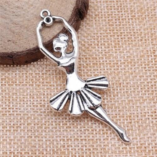 WYSIWYG 3pcs Charms Ballet Dancer Ballerina 61x24mm Antique Making Pendant Vintage Tibetan Silver Color DIY Handmade Jewelry