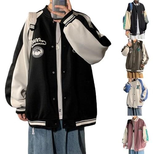 Women Baseball Jacket Varsity Hiphop Streetwear Coat Women Oversized Jackets Long Sleeve Color Block Letter Embroidery Jackets