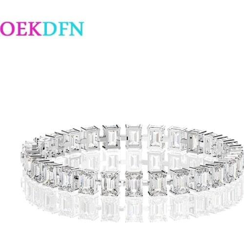 OEKDFN 100% 925 Sterling Silver Bracelets Women 5*7 MM Created Moissanite Gemstone Bangle Charm Wedding Bracelet Fine Jewelry