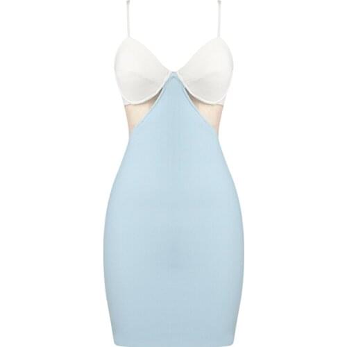 New Arrival Women Sexy Hollow Out Spaghetti Strap Mini Dress 2021 Summer Backless Club Celebrity Party Bodycon Bandage Dress