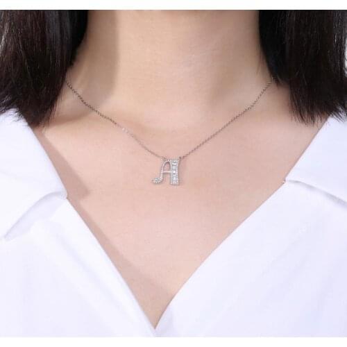 SILVERHOO Women Necklace A-Z Letter Pendant Cubic Zirconia Jewelry Shiny Electroplating Clavicle Chain for Wedding