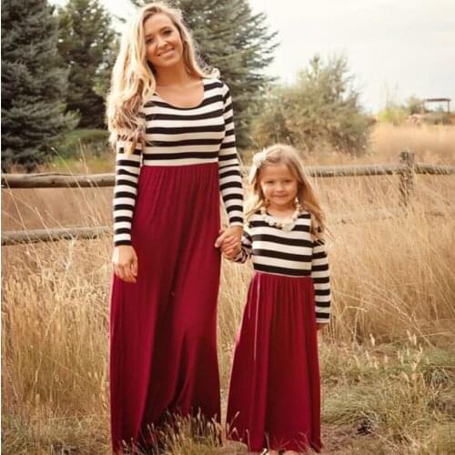 Mom and Me Family Matching Clothes Outfits Long Sleeve Dress for Girl New Fashion Family Look Princess Dress
