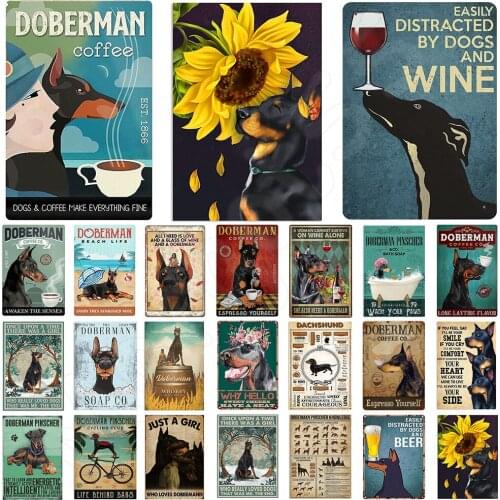 Vintage Metal Poster Doberman dog Tin Sign Plate Retro Decor Cafe Home Pet Shop bedroom livingroom decoration Wall Art plates