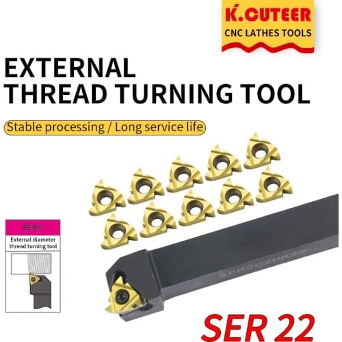 1pc SER2020K22 SER2525M22 SER3232P22 External Thread Turning Tools Lathe Cutter 22ER Carbide inserts CNC Holder Set