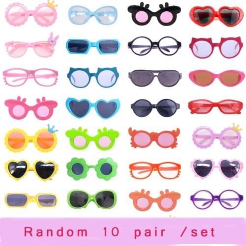 10 Pair Of Glasses Random Color Sunglasses Fit 18 Inch American Doll Gift&43 Cm Born Doll Baby For Our Generation Girls Toy