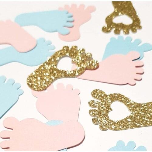 100pcs Pink Blue & Gold Baby Footprint Confetti Baby Shower Gender Reveal Party Table Decorations Candy Favor Box DIY Supplies