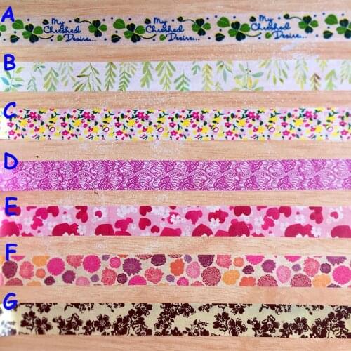 15mm*10m Beautiful Seven Designs Flower and Grass Diy Washi Tape /Adhesive Tape DIY Scrapbooking Masking Tape