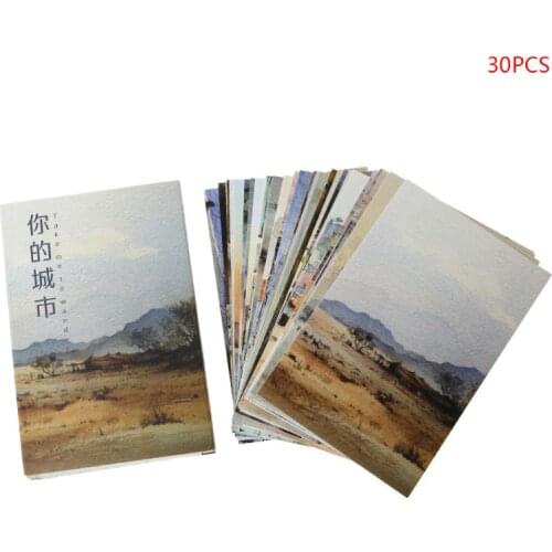 30 landscape paintings, retro nostalgic, cats, peach blossoms and other postcards, Christmas gift cards, wish poster cards