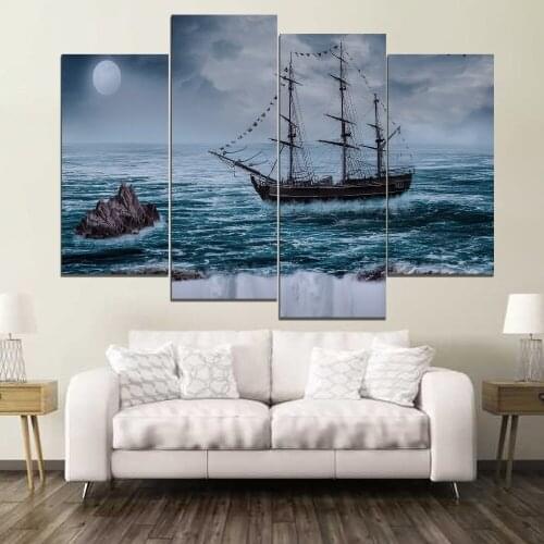 4pcs Full Square/Round Drill 5D DIY Diamond Painting "Sailboat Sea Cliff Waves" Multi-picture Embroidery 5D home Gift N692