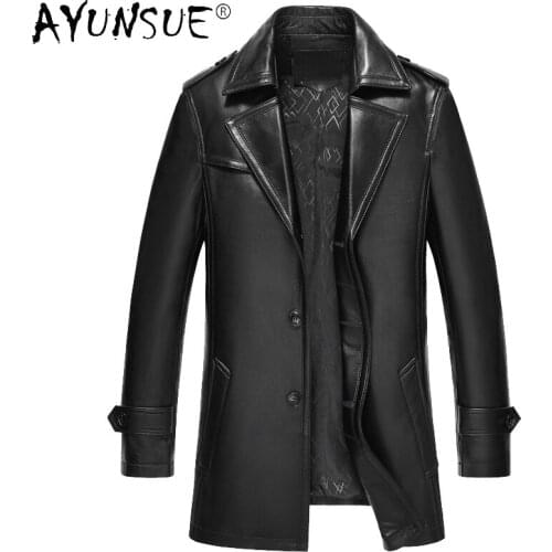 AYUNSUE 2021 Spring 100% Genuine Sheepskin Leather Jacket Men Autumn Black Thin Jackets Mens Clothing Jaqueta Masculina Gmm22