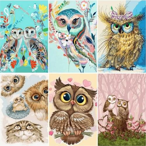 AZQSD DIY Paint By Number Canvas Painting Kits Owl Handpainted Gift Unframe Pictures By Numbers Animal Home Decoration