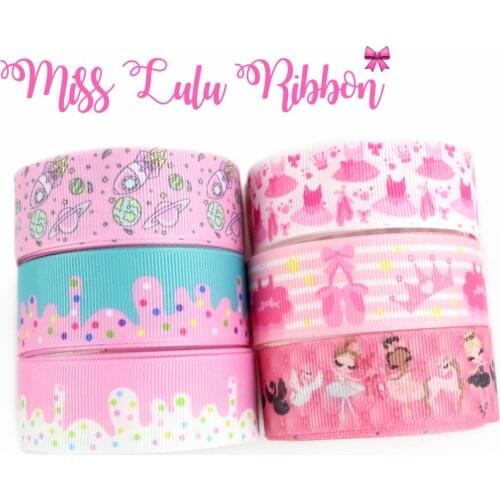 16mm-75mm Ballet Dancing Girl Dress Shoes Printed Grosgrain/Foe Ribbon Pink Outer Space DIY Hair Bowknots 50yards/roll