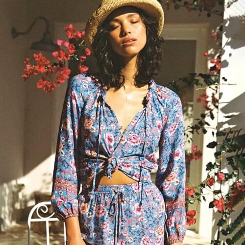 Jastie 2020 Spring Autumn Shirt Women Blouse Boho Floral Print Ruffle Neck Long Sleeve Shirts blusas de mujer 2020 Womens Tops