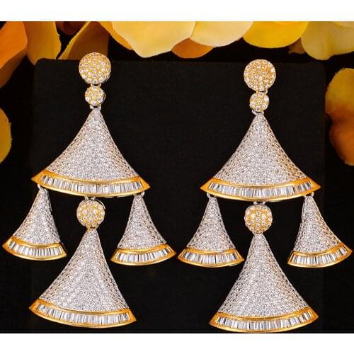 Jimbora Bohemia DUBAI Triangle Fans Luxury Pendant Big Dangle Earrings Full Cubic Zirconia Engagement Party Jewelry For Women