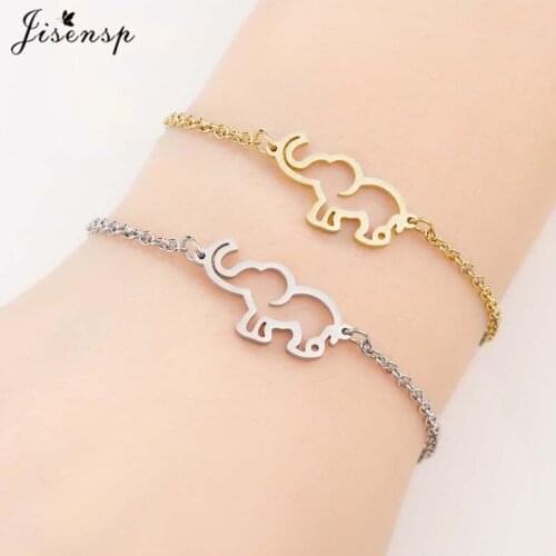 Jisensp Cartoon Elephant Bracelets Bangles for Women Stainless Steel Link Chain Bracelet Pulseira Feminina Kids Christmas Gift