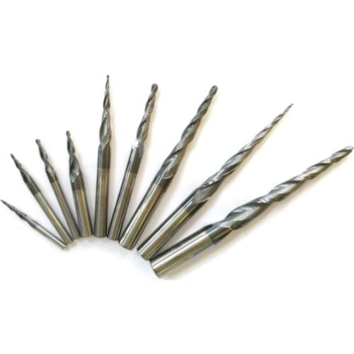 3.175mm(1/8") 4mm 6mm 8mm 10mm shank Tungsten solid carbide Tapered Ball Nose End Mills and cone cutter HRC55 with coating