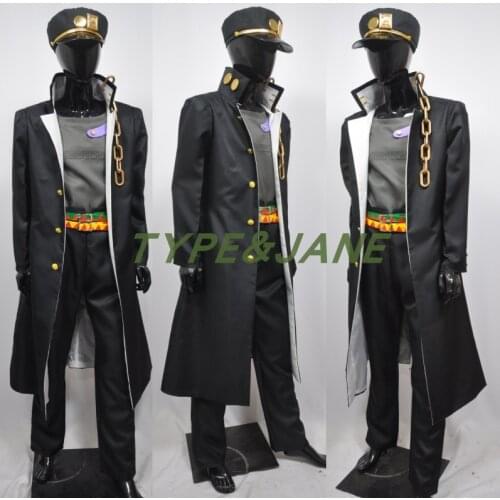 JoJos Bizarre Jotaro Kujo black outfit Cosplay Costume Adventure Kujo Jotaro Cosplay Uniform Custom Made Outfit Suit Jacket Hat