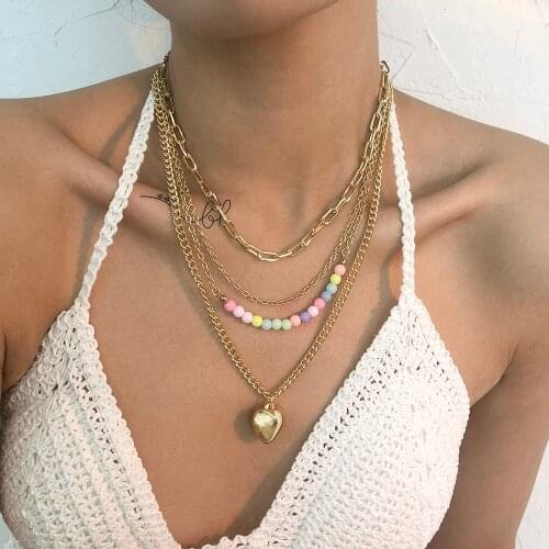 Lalynnly Fashion Multi-Layer Heart Pendant Necklace High Quality Handmade Beads Clavicle Chain Neck Jewelry Accesories N9039