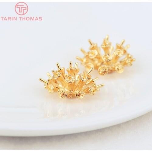 6PCS 19.5MM 24K Gold Color Plated Brass Flower Bud Charms Pendants High Quality DIY Jewelry Making Findings