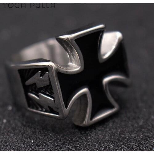 Punk Rock Crusader Cross Ring For Men Vintage Women 316L Stainless Steel Black Iron Corss Ring Unisex Gothic Jewelry
