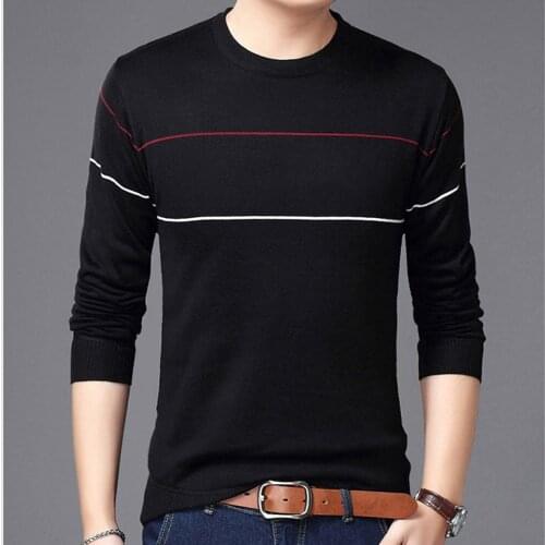 Spring Autumn Casual Mens Sweater O-Neck Striped Fleece Slim Fit Knittwear Mens Sweaters Pullovers Pullover Men Sweater MZM052