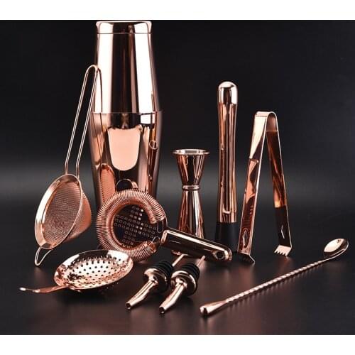11pcs Cocktails Shakere Bar Set Cocktail Boston Shaker Barware Kit Weighted Shaker Tins Strainer Muddler Ice Tond Jigger Muddler