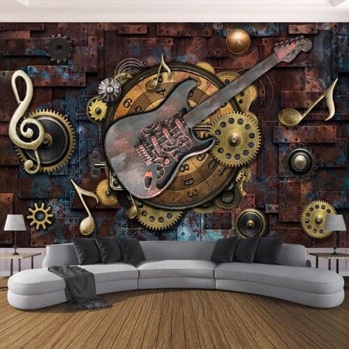 Custom Photo Wallpaper For Walls 3D Retro Guitar Musical Notes Bar KTV Restaurant Cafe Background Wall Paper Mural Wall Art 3D