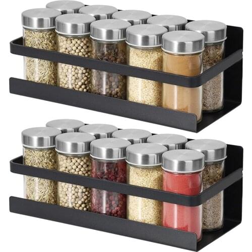 Single Layer Magnetic Spice Rack Wall Mount Metal Magnet Refrigerator Shelf Kitchen Storage for Pepper Fridge Organizer - Black
