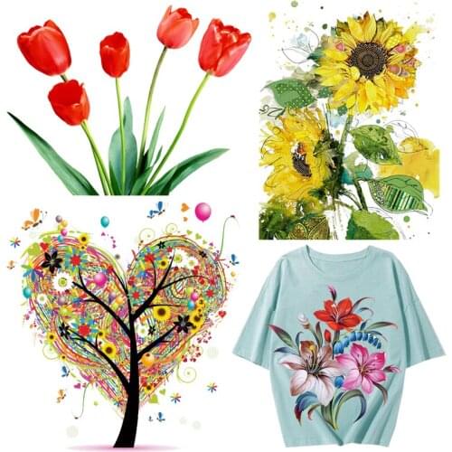 Sunflower Patches Tree Thermal Stickers on Clothes Iron-on Transfers for Clothing Thermoadhesive Patch Diy Applique for Dress
