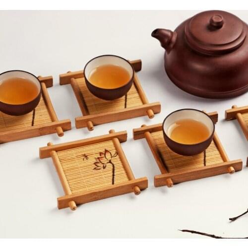 Chinese style hand painted style tea cup coasters tea accessories bamboo cup holders insulation pads for tea ceremony