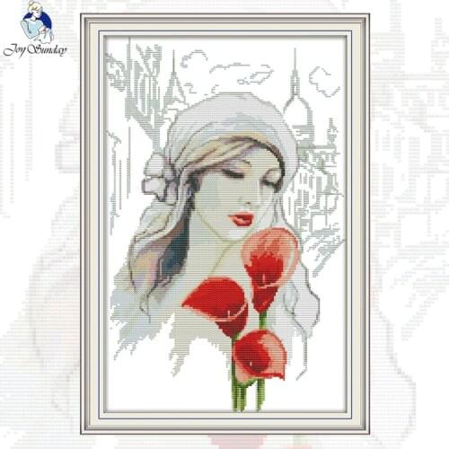 NKF Beauty and Calla Headband Stamped Cross Stitch 11CT14CT DIY Kits Needlework Embroidery Cross Stitch Set for Home Decor