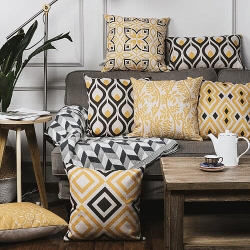 Drop Ship Black Yellow Geometric Pillow Cover Boho Cushion Cover Throw Pillow Home Decor Pillowcase Decorative Pillowsham