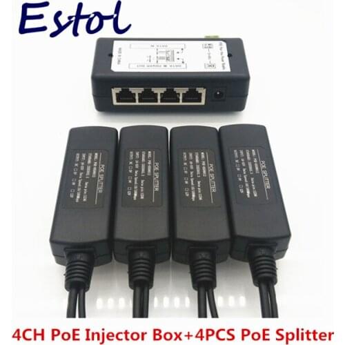 New Power over ethernet 4 Port PoE Power Splitter centralized power supply box surveillance Camera device 16-48V to 12V 5V 9V