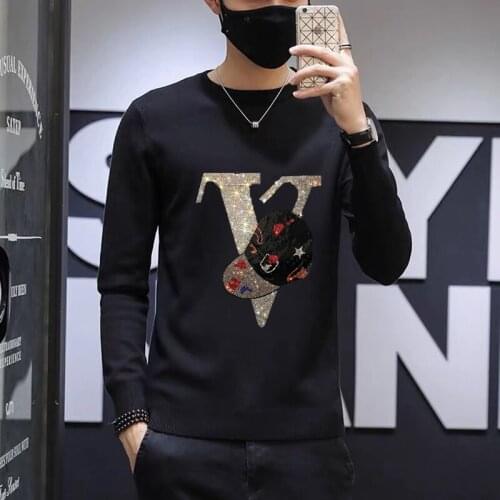 Oversized Skull Rhinestone Sweater Suitable For Mens Winter Knitted Crops Black Young Wool Daily Street Party Clothing New 2021