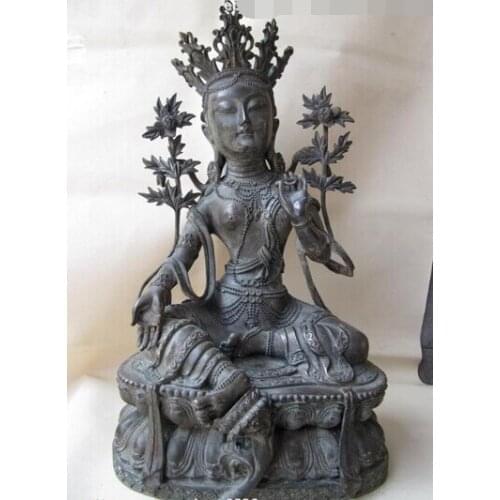Xd 003342 15 Tibet Buddhism Pure Copper Bronze Green Tara Kwan-yin Guan Yin Buddha Statue