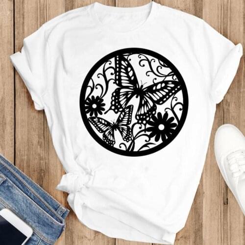 Women Graphic Butterfly New Printing Feather Cartoon Fashion Summer Female Clothes Print Short Sleeve Tops Tees Tshirt T-Shirt