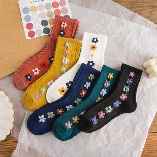 Womens Socks Flower Girls Socks Harajuku Solid Color Socks Korean Style Short Socks Kawaii Happy Funny Sock Streetwear Mujer
