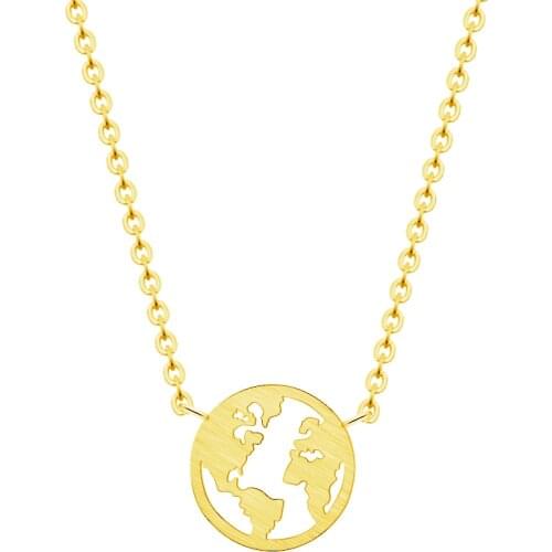 Bohemia Gold World Map Necklace Women Geometric Necklace Round Necklace Circle Necklaces Pendants Choker Jewelry Collier Femme