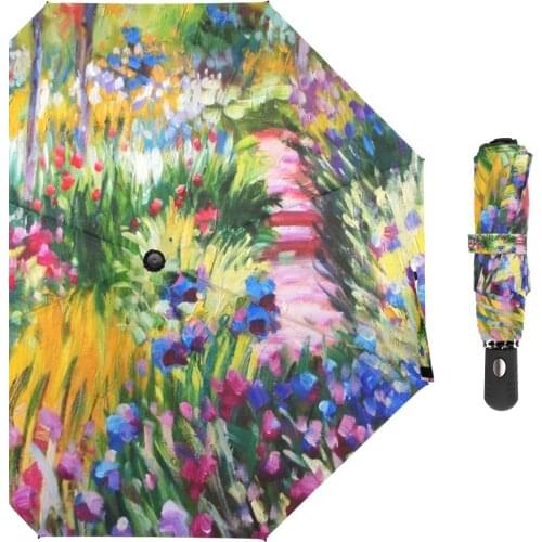 Famous Oil Painting Umbrella Claude Monet Three Folding Umbrella Rain Women Fully Automatic Umbrellas for lady зонт